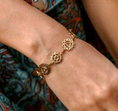 Seven Chakra charms Bracelet, Brass handmade jewelry 14k gold plated jewelry for women